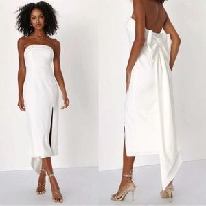 Lulus White Strapless Midi Dress with Bow